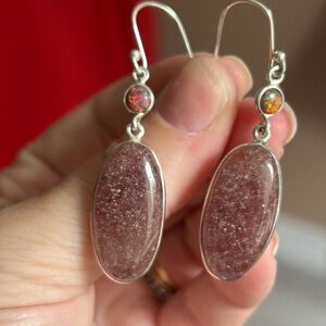 Sunstone and fire amber sterling silver earrings 🎁
